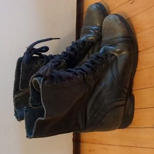 Steve Madden Black Leather Combat Boots, Women's 7